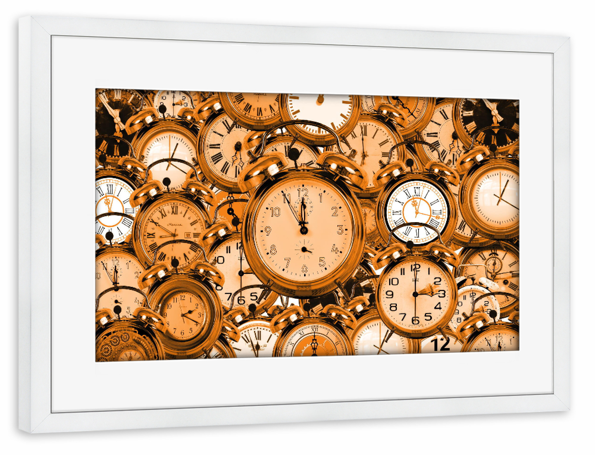 Poster mit Rahmen weiß "Uhrzeit gold orange" artboxONE - Abstrakt - Uhr,Zeit,Uhrzeit,Time,Clock