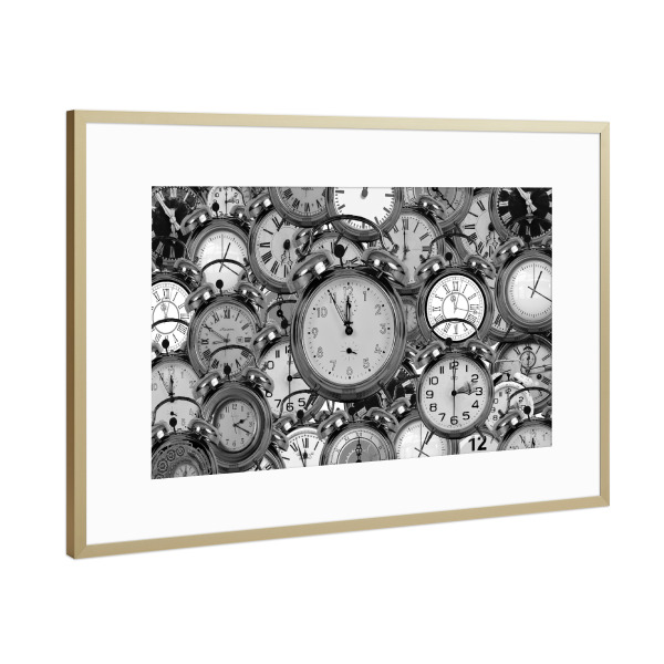 Poster mit Rahmen Gold "Uhrzeit" artboxONE - Abstrakt,Schwarzweiß - Uhrzeit,Uhr,Zeit,Time,Clock