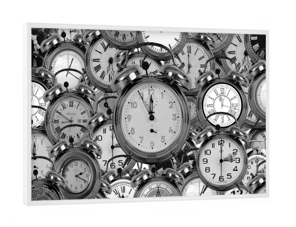 Poster mit weißem Rahmen "Uhrzeit" artboxONE - Abstrakt,Schwarzweiß - Uhrzeit,Uhr,Zeit,Time,Clock