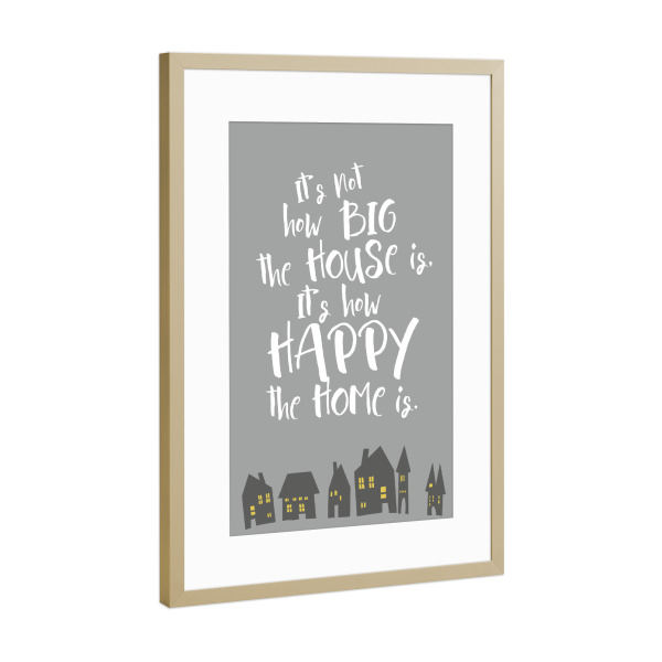 Poster mit Rahmen Gold "Happy Home" artboxONE - Typografie,Menschen,Liebe