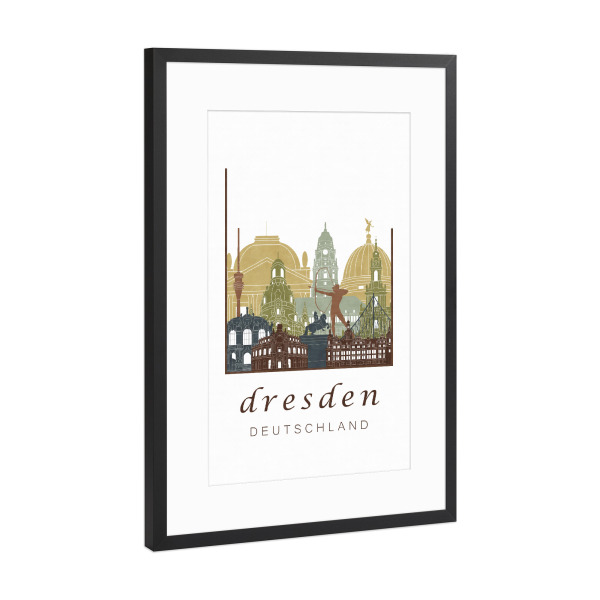 Poster mit Rahmen Schwarz (Metallic) "Dresden skyline light brown" artboxONE - Städte,Architektur,Städte / Dresden