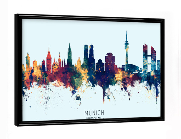Poster mit schwarzem Rahmen "Munich Germany Skyline BlueOrange" artboxONE - Städte,Städte / München