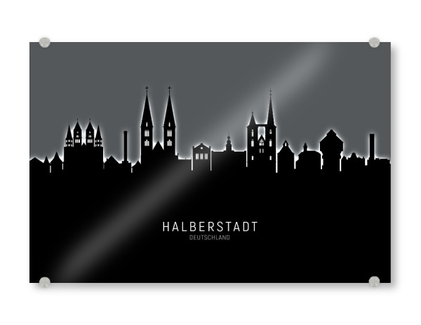 Acrylglasbild "Halberstadt Skyline Glow White" artboxONE - Städte,Schwarzweiß