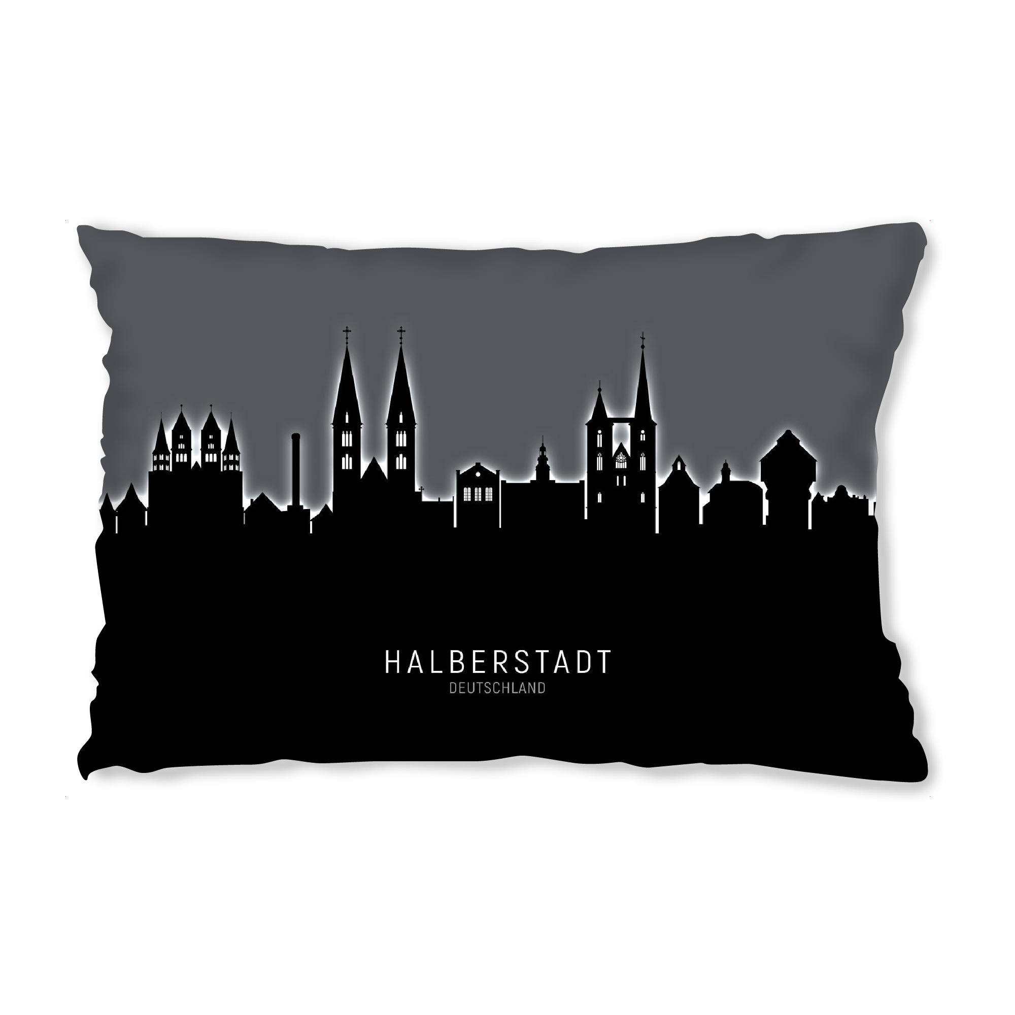 Design-Kissen "Halberstadt Skyline Glow White" artboxONE - Städte,Schwarzweiß