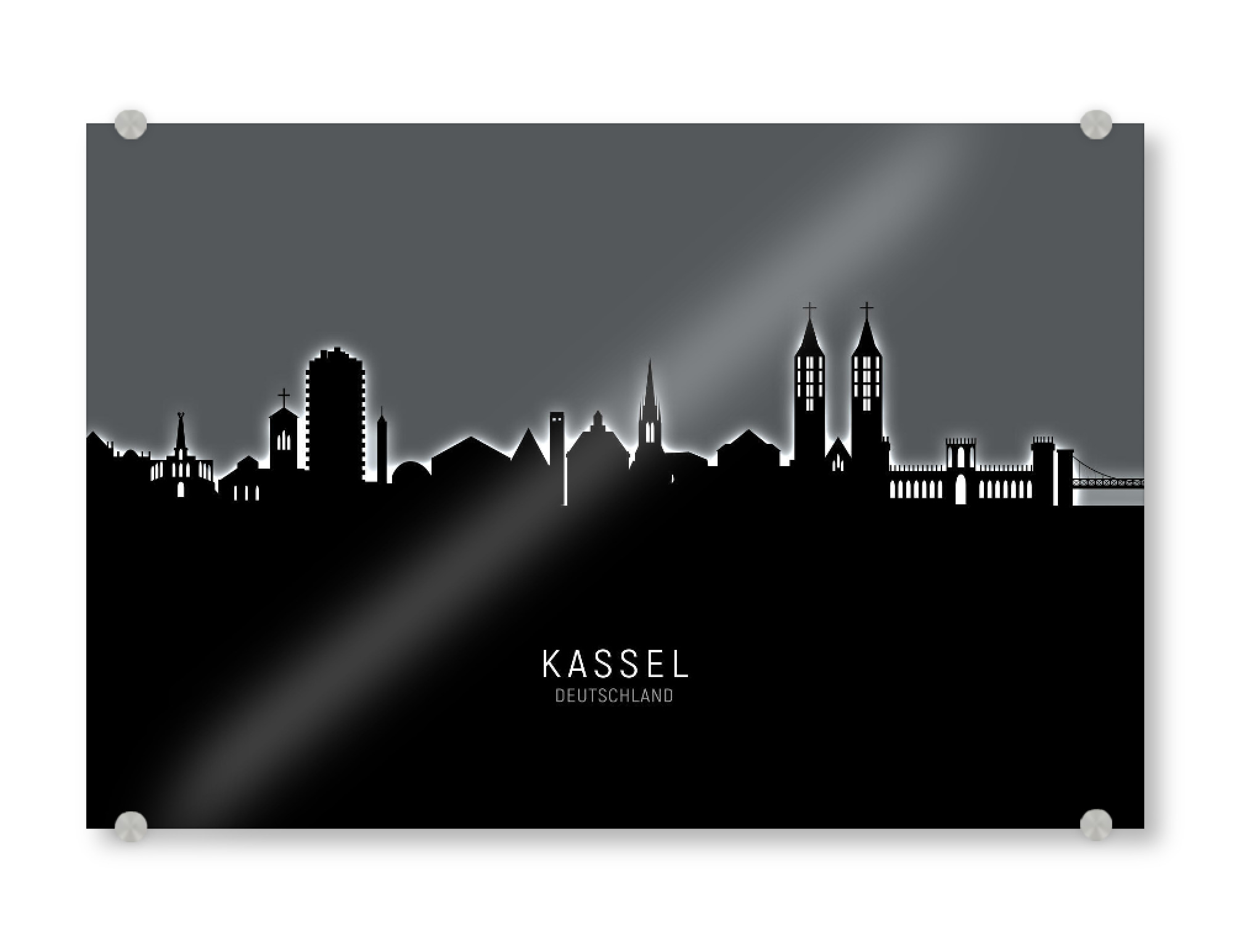 Acrylglasbild "Kassel Germany Skyline Glow White" artboxONE - Städte,Schwarzweiß