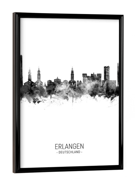 Poster mit schwarzem Rahmen "Erlangen Skyline BW" artboxONE - Städte,Schwarzweiß