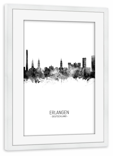 Poster mit Rahmen weiß "Erlangen Skyline BW" artboxONE - Städte,Schwarzweiß