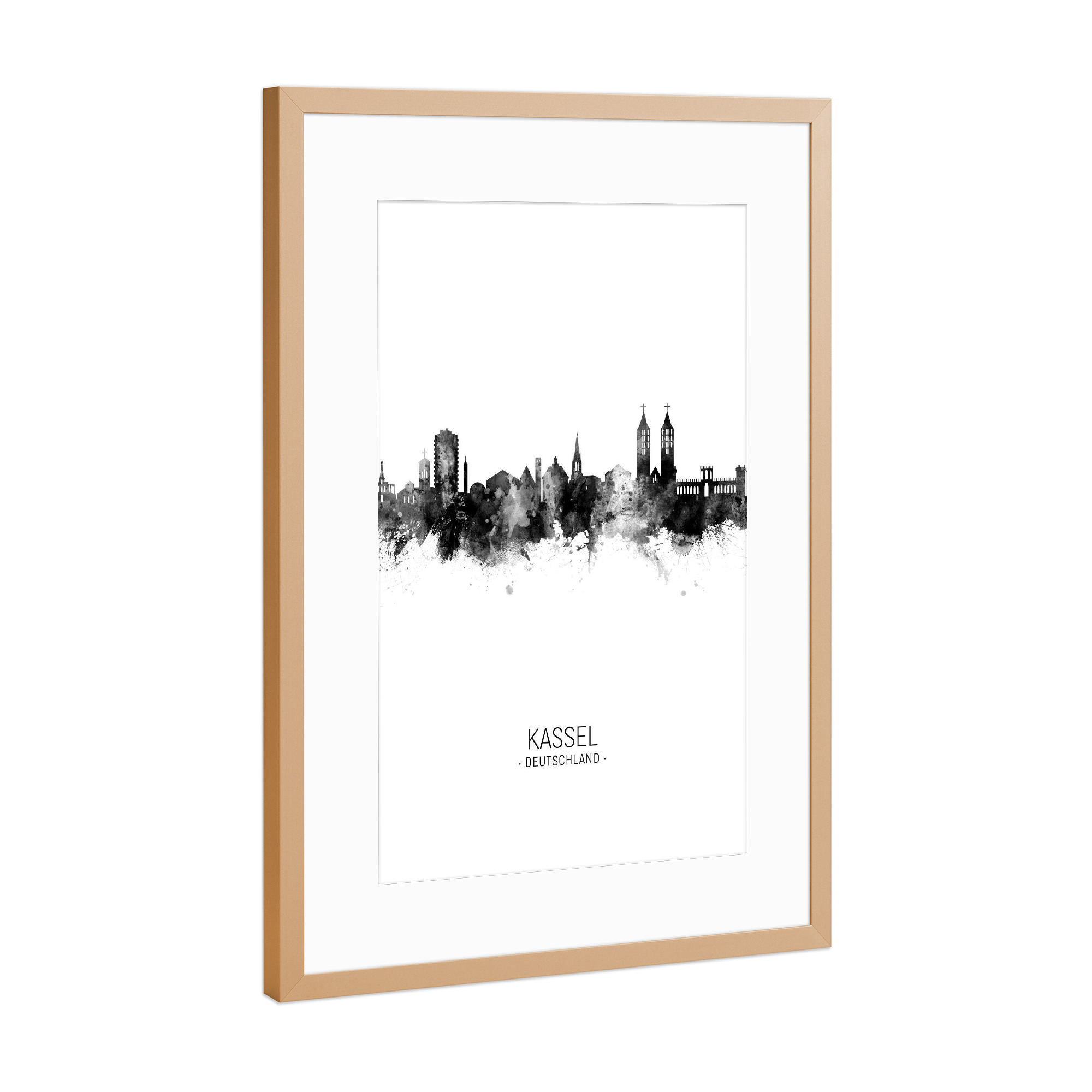 Poster mit Rahmen Kupfer "Kassel Skyline BW" artboxONE - Städte,Schwarzweiß