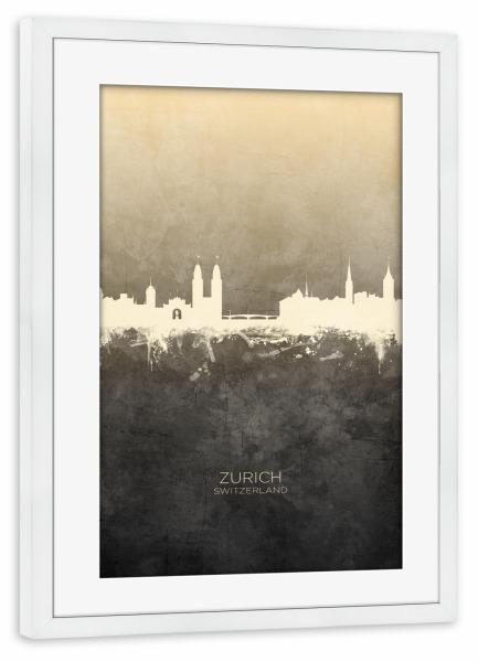 Poster mit Rahmen weiß "Zurich Switzerland Skyline Taupe" artboxONE - Städte,Städte / Zürich