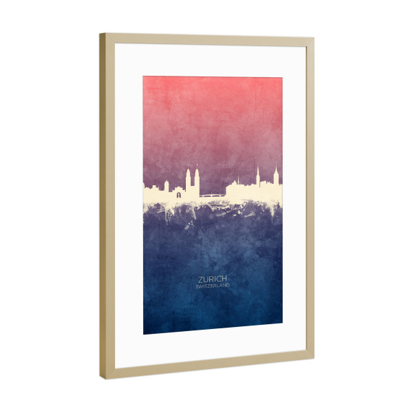 Poster mit Rahmen Gold "Zurich Skyline BlueRose" artboxONE - Städte,Städte / Zürich