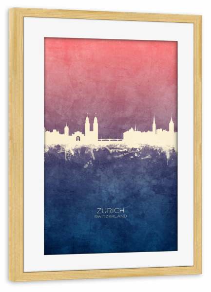 Poster mit Rahmen kiefer "Zurich Skyline BlueRose" artboxONE - Städte,Städte / Zürich