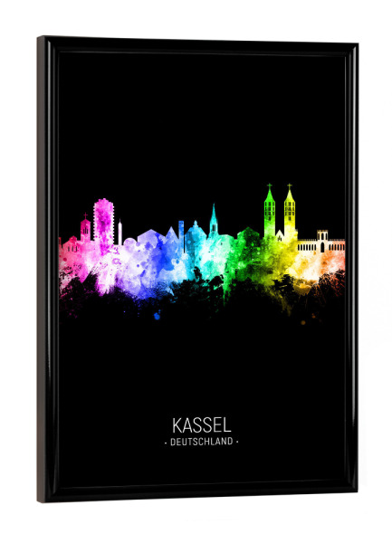 Poster mit schwarzem Rahmen "Kassel Skyline Colour Black" artboxONE - Städte