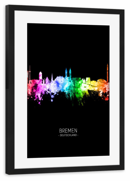 Poster mit Rahmen schwarz "Bremen Skyline Colour Black" artboxONE - Städte