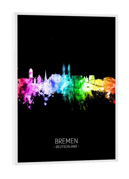 Poster mit weißem Rahmen "Bremen Skyline Colour Black" artboxONE - Städte