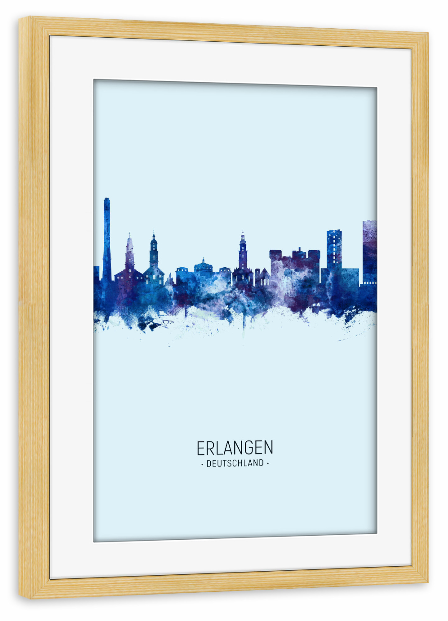 Poster mit Rahmen kiefer "Erlangen Germany Skyline Dark Blue" artboxONE - Städte