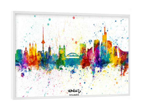 Poster mit weißem Rahmen "Vilnius Lithuania Skyline Splash" artboxONE - Städte