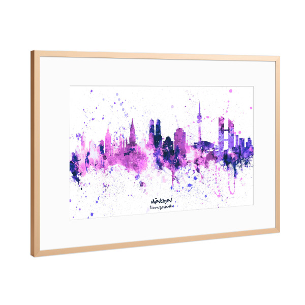 Poster mit Rahmen Kupfer "Munich Germany Skyline PurplePink" artboxONE - Städte,Städte / München