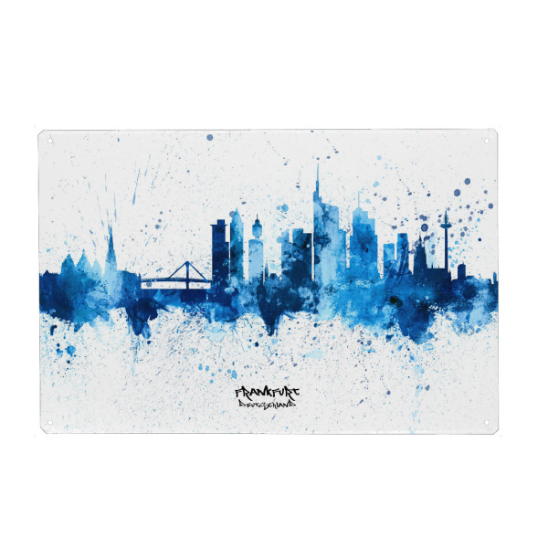 Holzbild "Frankfurt Skyline SplashBlue" artboxONE - Städte,Städte / Frankfurt