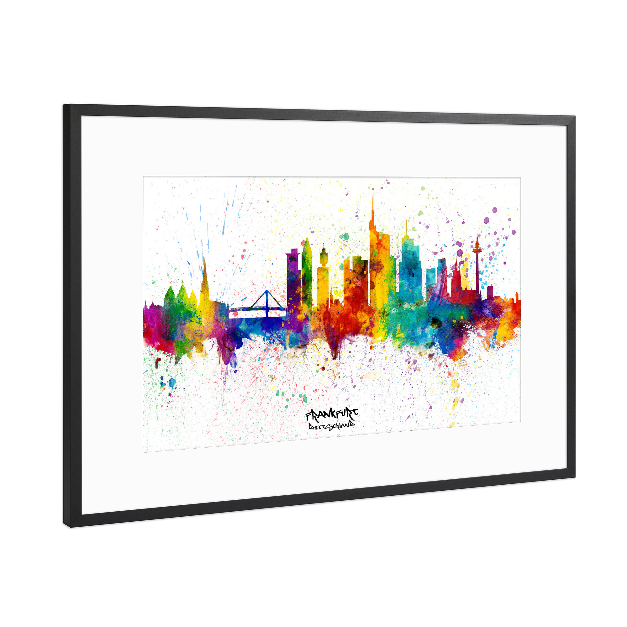 Poster mit Rahmen Schwarz (Metallic) "Frankfurt Germany Skyline Splash" artboxONE - Städte,Städte / Frankfurt