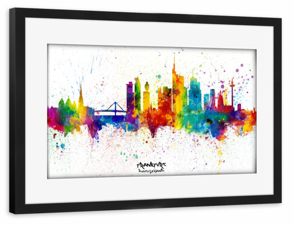 Poster mit Rahmen schwarz "Frankfurt Germany Skyline Splash" artboxONE - Städte,Städte / Frankfurt