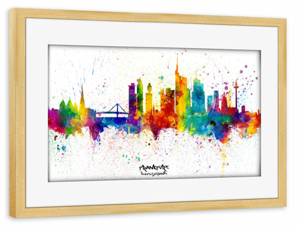 Poster mit Rahmen kiefer "Frankfurt Germany Skyline Splash" artboxONE - Städte,Städte / Frankfurt