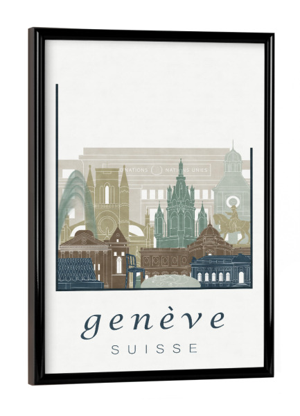 Poster mit schwarzem Rahmen "Geneva skyline light blue" artboxONE - Städte,Architektur