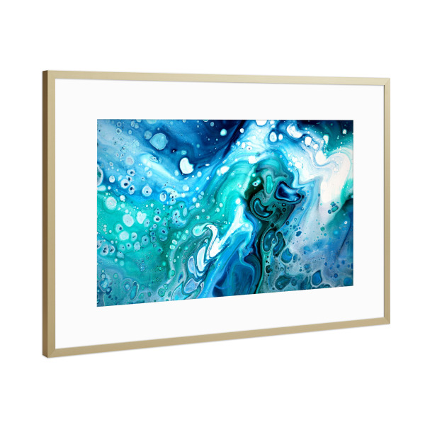 Poster mit Rahmen Gold "INTO THE SHADES OF BLUE" artboxONE - Abstrakt,Unterwasser