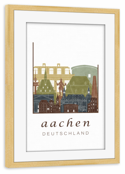 Poster mit Rahmen kiefer "Aachen skyline light brown" artboxONE - Städte,Architektur