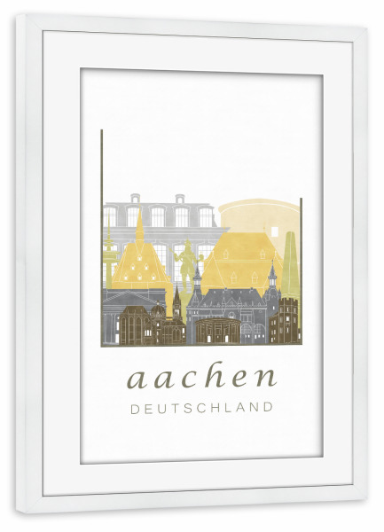 Poster mit Rahmen weiß "Aachen skyline desert" artboxONE - Städte,Architektur
