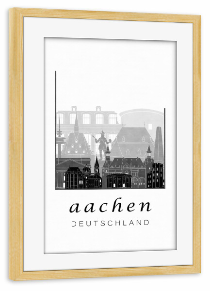 Poster mit Rahmen kiefer "Aachen skyline black & white" artboxONE - Städte,Schwarzweiß,Architektur