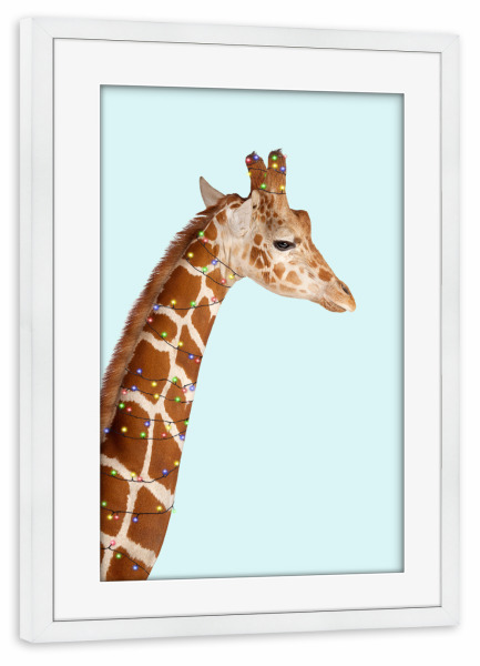 Poster mit Rahmen weiß "CHRISTMAS GIRAFFE" artboxONE - Für Kinder,Tiere,Weihnachten,Lustig