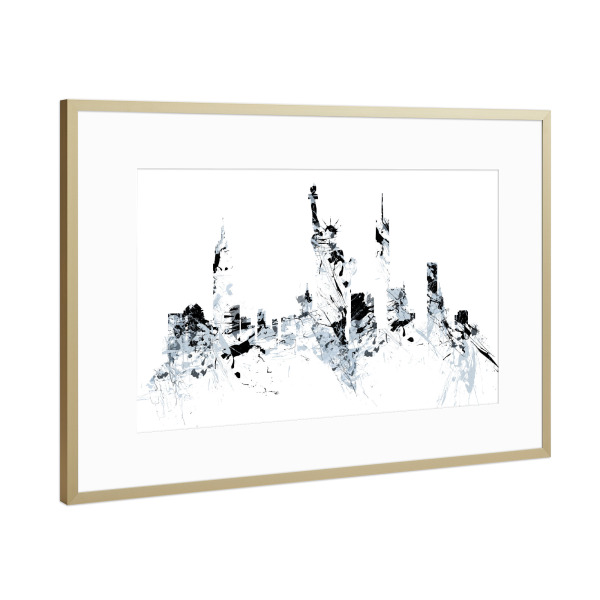 Poster mit Rahmen Gold "NEW YORK SPLASH Skyline" artboxONE - Städte,Städte / New York,Reise,Abstrakt,Schwarzweiß