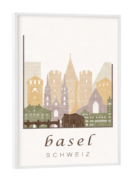 Poster mit weißem Rahmen "Basel skyline rustic" artboxONE - Städte,Architektur