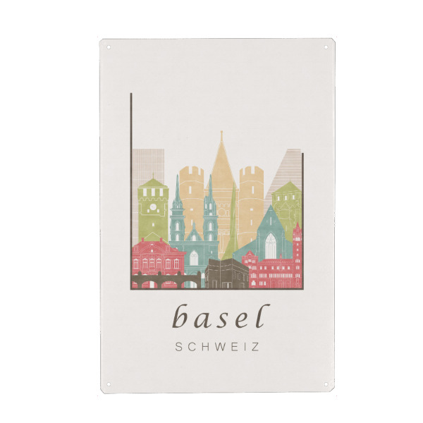 Holzbild "Basel skyline pastel" artboxONE - Städte,Architektur
