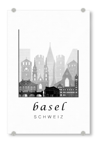Acrylglasbild "Basel skyline black & white" artboxONE - Städte,Schwarzweiß,Architektur
