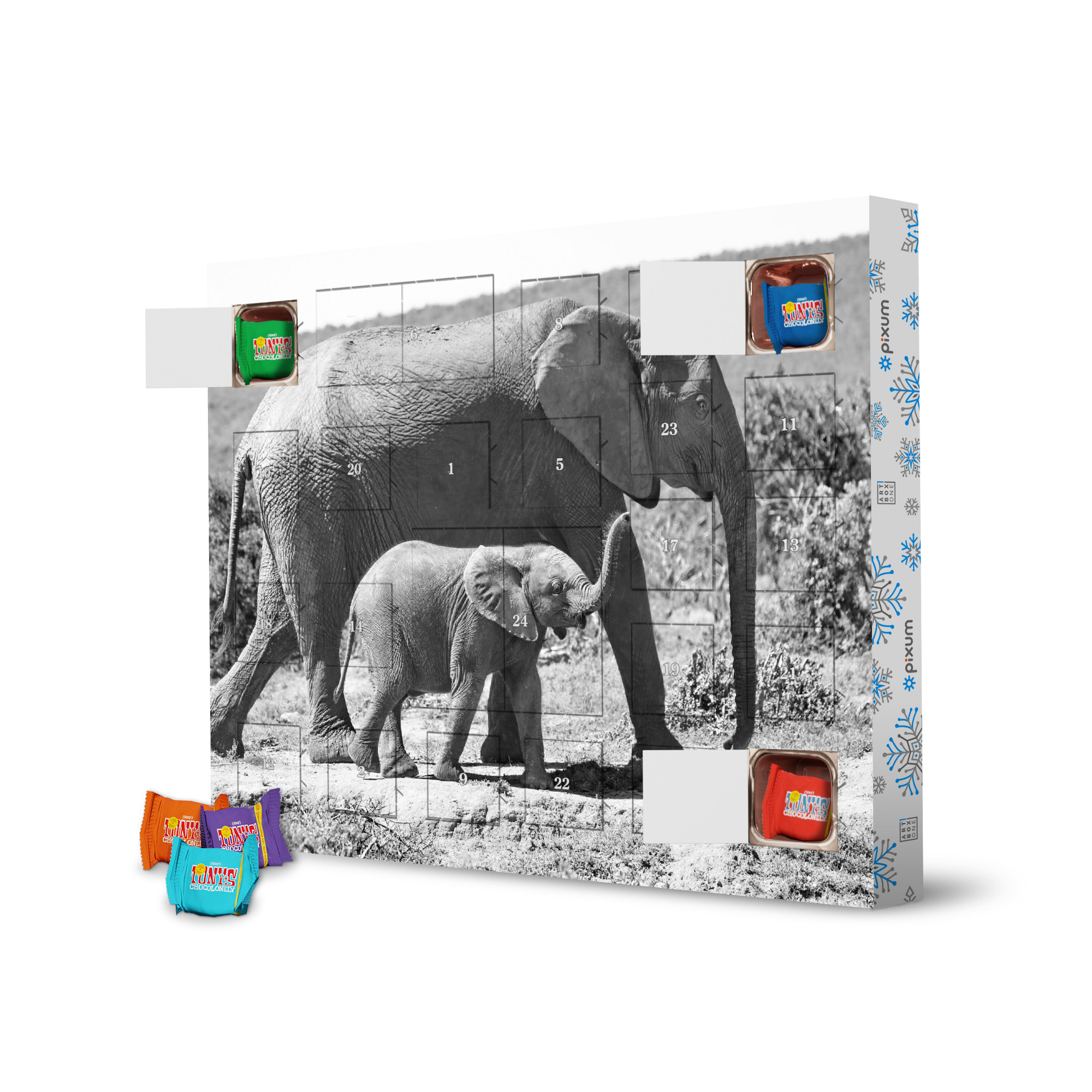 Adventskalender mit Tony's Chocolonely Elefanten - Mutter mit Baby artboxONE Adventskalender Natur