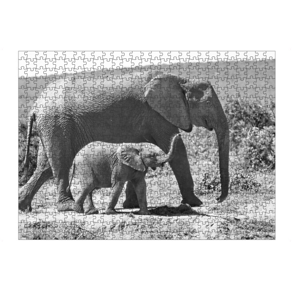 artboxONE Puzzle "Elefanten - Mutter mit Baby" artboxONE - Natur,Tiere,Schwarzweiß,Reise / Afrika