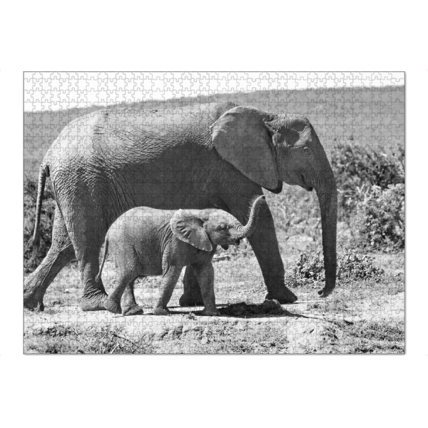 Puzzle Ravensburger "Elefanten - Mutter mit Baby" artboxONE - Natur,Tiere,Schwarzweiß,Reise / Afrika