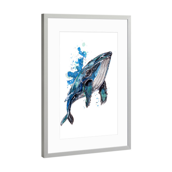 Poster mit Rahmen Silber "Blauer Buckelwal" artboxONE - Tiere,Unterwasser