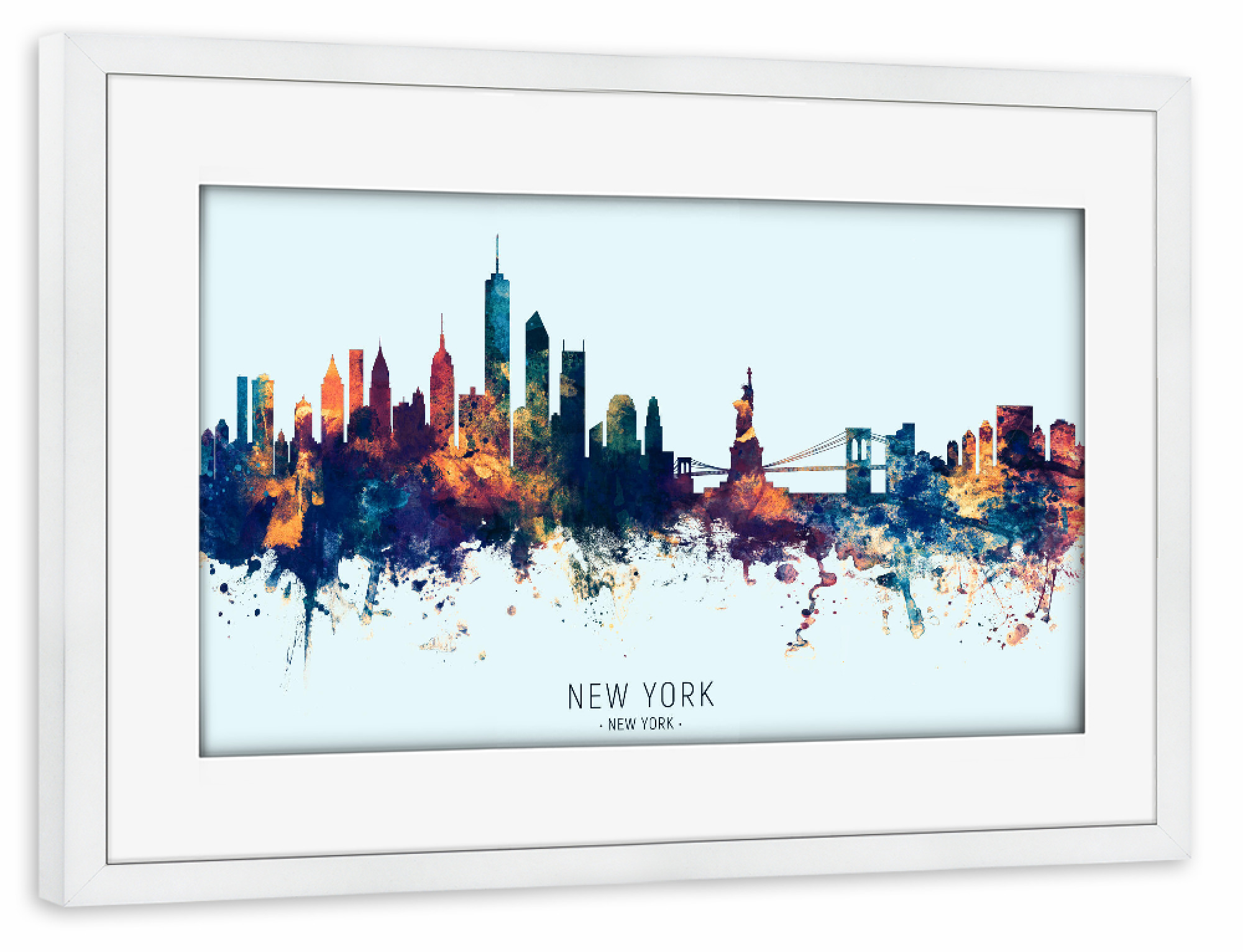Poster mit Rahmen weiß "New York Skyline BlueOrange" artboxONE - Städte,Städte / New York