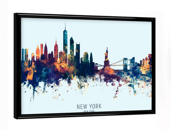 Poster mit schwarzem Rahmen "New York Skyline BlueOrange" artboxONE - Städte,Städte / New York