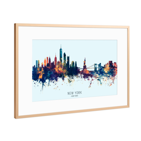 Poster mit Rahmen Kupfer "New York Skyline BlueOrange" artboxONE - Städte,Städte / New York