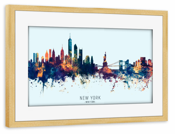 Poster mit Rahmen kiefer "New York Skyline BlueOrange" artboxONE - Städte,Städte / New York