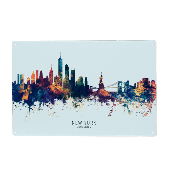 Holzbild "New York Skyline BlueOrange" artboxONE - Städte,Städte / New York