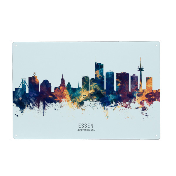 Metall Poster "Essen Germany Skyline BlueOrange" artboxONE - Städte