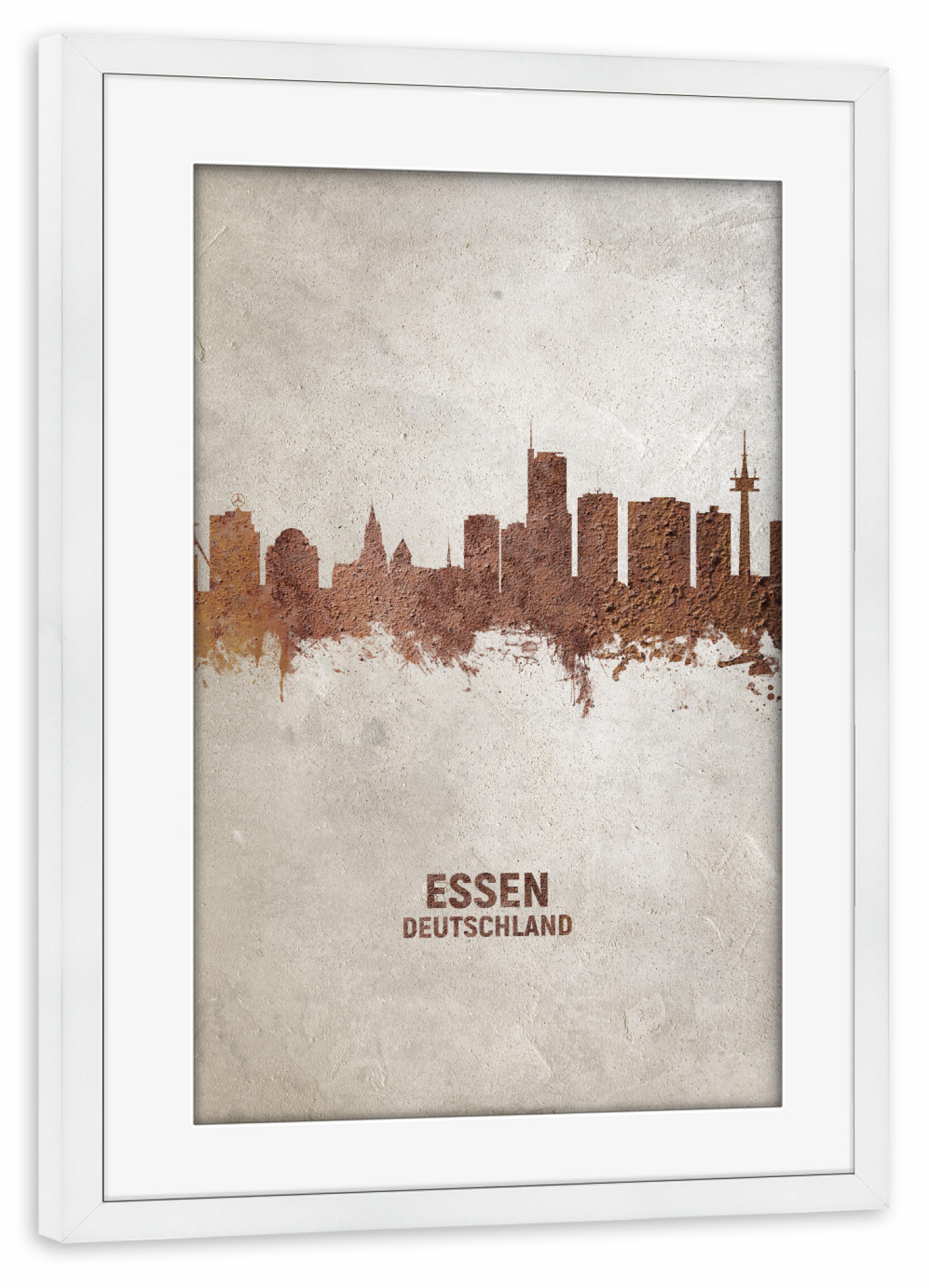Poster mit Rahmen weiß "Essen Germany Skyline Rust" artboxONE - Städte