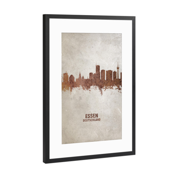 Poster mit Rahmen Schwarz (Metallic) "Essen Germany Skyline Rust" artboxONE - Städte