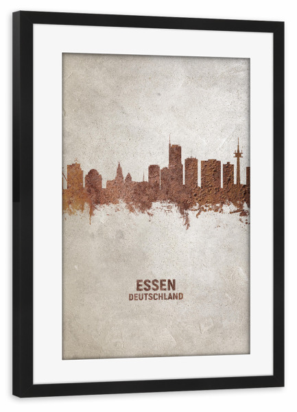 Poster mit Rahmen schwarz "Essen Germany Skyline Rust" artboxONE - Städte