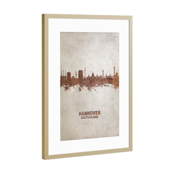Poster mit Rahmen Gold "Hannover Germany Skyline Rust" artboxONE - Städte