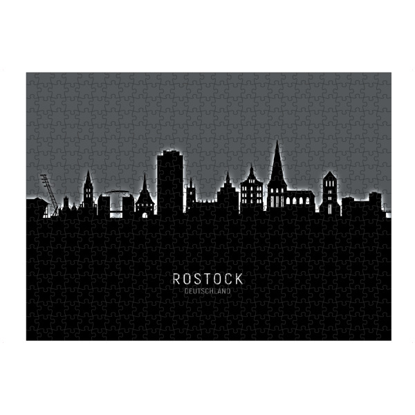 Puzzle Ravensburger "Rostock Germany Skyline Glow White" artboxONE - Städte,Schwarzweiß